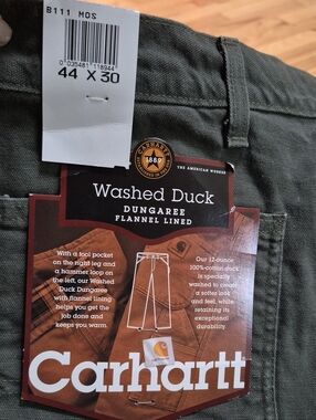 Carhartt Washed Duck Dungaree - Moss Green. NWT. FLANNEL LINED 44x30